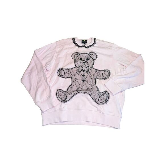Teddy Fresh applique Bear pink sweater black Lace trim Women’s medium streetwear - Picture 9 of 12